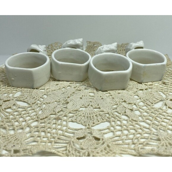 Vintage White Seashell Napkin Rings Set of 4 White Nautical Ocean Conch Shells - Picture 8 of 11